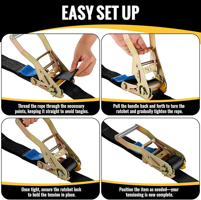 TLGREEN 4 Pack Car Tie Down Straps for Trailers - 2" x 10' -10,000LBS Break Strength Heavy Duty Ratchet Straps with Flat Hooks, for Hauling Truck, SUV, UTV, Motorcycle (Includes Storage Bag) Black