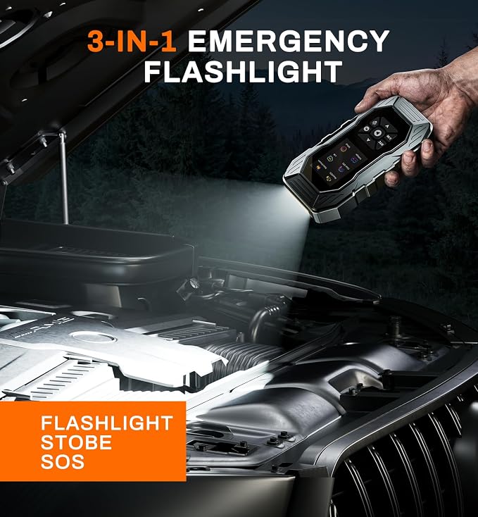 Jump Starter with OBD2 Scanner 5000A Peak, 12V Portable Car Battery Jumper Starter for All Gas and 10L Diesel Engines, Force Start 0V Dead Battery, Code Reader & Scan Diagnostic Tool with Jumper Cable