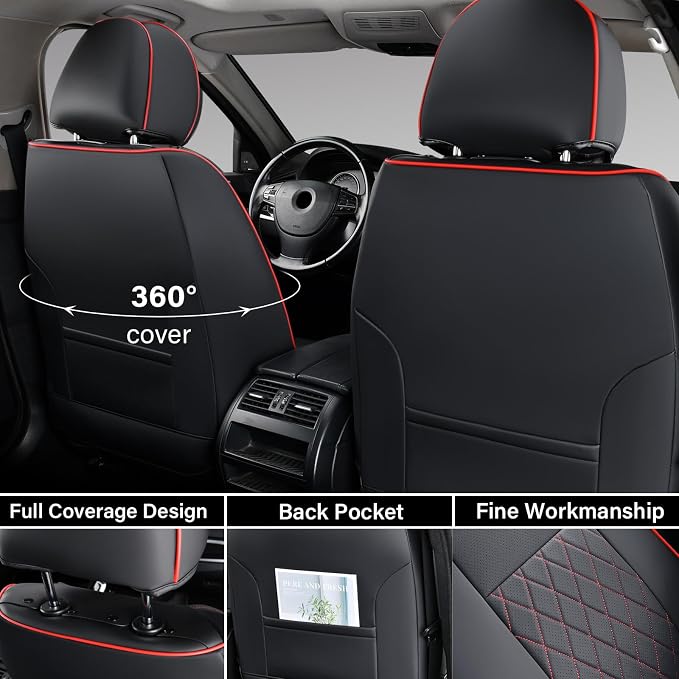 Coverado Tacoma Front Seat Covers, Leather Seat Covers for Cars Custom Fit for 2016-2023 Toyota Tacoma Double & Crew Cab, Waterproof Covers Seat Protector (Front, Red)