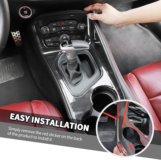 Jimen Fit for Dodge Challenger 2015-2023, 9PCS Carbon Fiber Interior Kits - Dash Air Conditioning Vent Cover, Gear Shifter Panel Trim