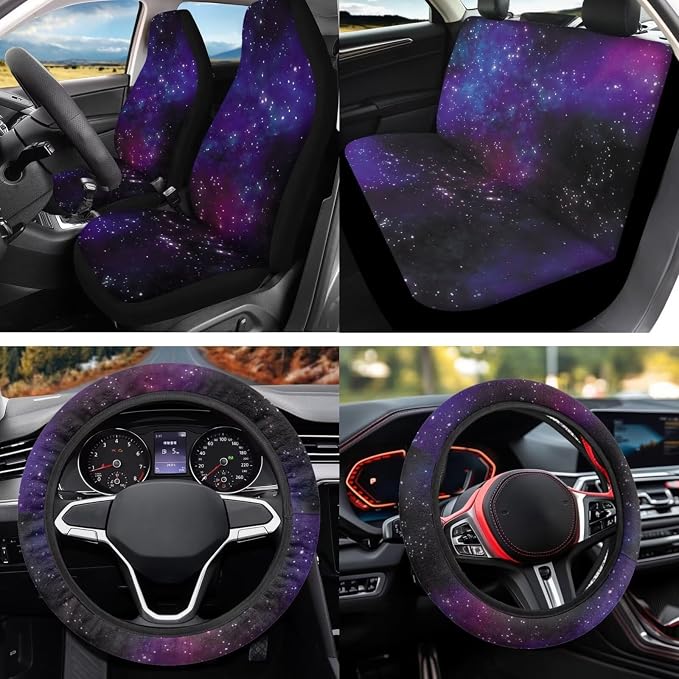 Galaxy 12Pcs Car Seat Covers Full Set Car Seat Belt Cover Steering Wheel Cover Armrest Cushion Cup Coasters and Keychain Holder Suitable for Most Cars,SUV