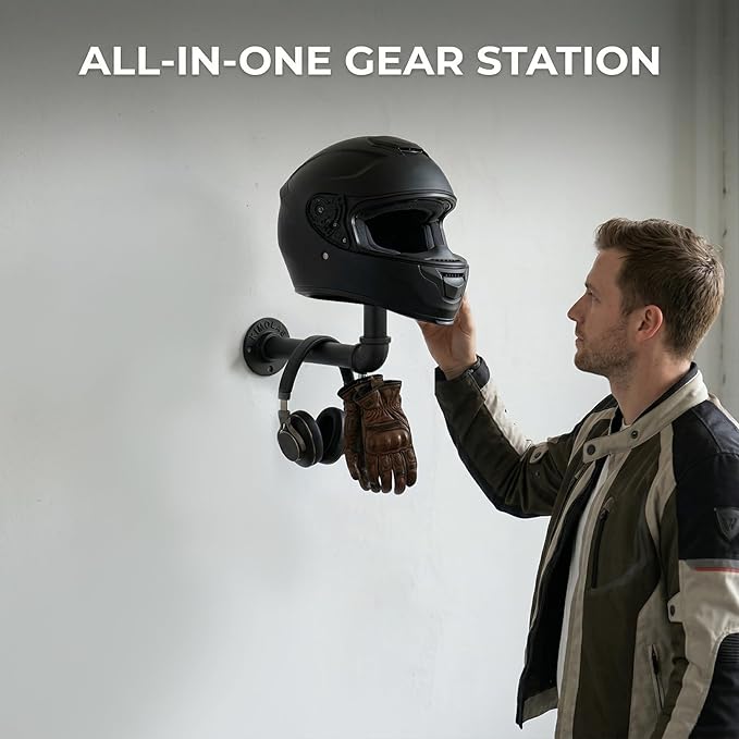 3 PCS Helmet Wall Mount - PSLER Industrial Pipe Helmet Rack,Wig Holder,Hat Display Rack for Motorcycle Helmets,Hats, Baseball and Rugby Helmets