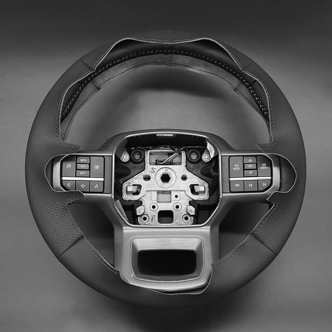 Black Genuine Leather Carbon Fiber Steering Wheel Cover for Ford F-150 2021-2026 /Ford F-250 F-350 F-450 F-55- F600 2023 20242025 2026 /Ford Expedition 2022-2024 Accessories Custom OEM Parts