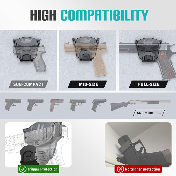 Gun Magnet Mount for Truck Car Vehicle,Magnetic Gun Mount for Pistol Shotgun Revolver with Trigger Guard Protect,Gun Magnet Rate Max 15 LBS Conceal in Desk Safe Wall Easy to Access&Release