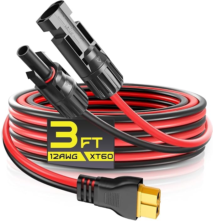 3FT 12AWG XT60 Solar Charging Cable, GIBBAB Solar Panel Connector to XT60 Extension Charge Adapter Cable with Caps & Wire Ties for LiFePO4 Battery RV Portable Power Station Generator