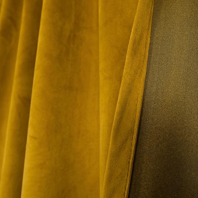 Roslynwood Luxury Soft Olive Yellow Velvet Curtains 84 inches Long Back Tab Thermal Insulated Blackout Window Drapes for Living Room/Bedroom/Dining Room, W52 x L84, 2 Panels