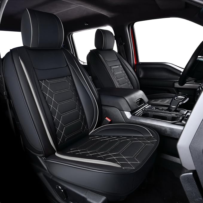 RISINGSTAR Silverado Sierra Faux Leather Seat Covers, Fit for 2019-2026 Chevy Silverado GMC Sierra 1500 and 2020-2026 2500HD 3500HD Crew Cab(Full Set, Black&Gray)