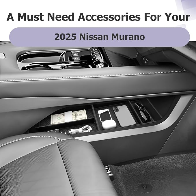 LUWU 2026 Murano Lower Center Console Organizer Compatible with 2025 2026 Nissan Murano SL/SV/Platinum Accessories Armrest Console Organizer Armrest Insert Tray Murano 2026 Accessories Black 2-Pack