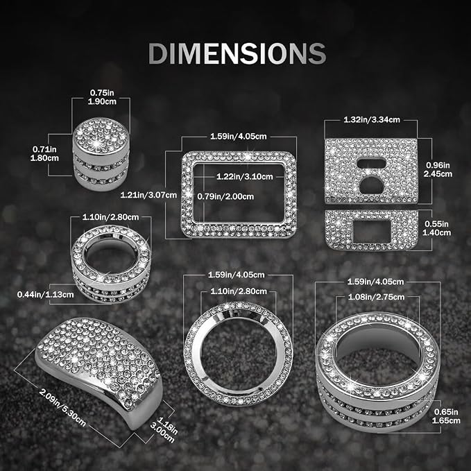 for Honda CRV CR-V EX LX Hybrid Sport Bling Cute Accessories Accessory 2025 2024 2023, AC Volume Knobs, Air Vent Outlet, Gear Shift Cover, Start Stop Push Button Ring Covers, Chrome, Silver, 14pcs