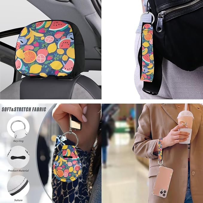 13 Piece Organic Fruit Car Seat Cover Set, Soft Breathable Fruit Party Banana Orange Car Front and Rear Seat Cover with Handrest Protector Steering Wheel Protector Keychain