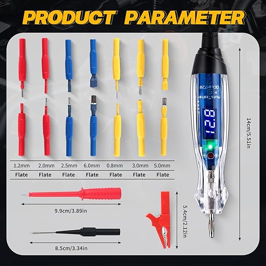 Test Light Probe Kit, 3-72V DC LED Digital Automotive Circuit Tester with Voltmeter, 18 Pieces Multi Function Auto Fuse Voltage Tester Electric Probe Test Kit