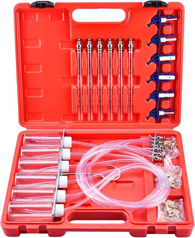 8MILELAKE Diesel Injector Flow Diagnostic Cylinder Common Rail Adaptor Test Tool Kit (Red)