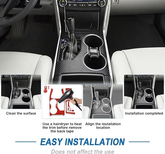 Real Carbon Fiber Center Console Gear Shift Panel Trim & Cup Holder Panel Trim Compatible with 2015-2017 Toyota Camry, Interior Decor Sticker Accessories