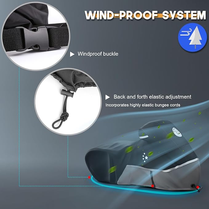 Motorcycle Cover 420D Heavy Duty All Season Universal Weather Waterproof Outdoor Protection 96" XXL Vehicle Cover/Black/Gray