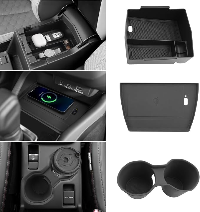 LUWU for 2025 2026 Subaru Forester Accessories for 2025 2026 Forester Wireless Charging Mat - Center Console Cup Holder - Armrest Console Storage Box 3-Pack (Not for 2026 Touring/Wilderness/Premium)