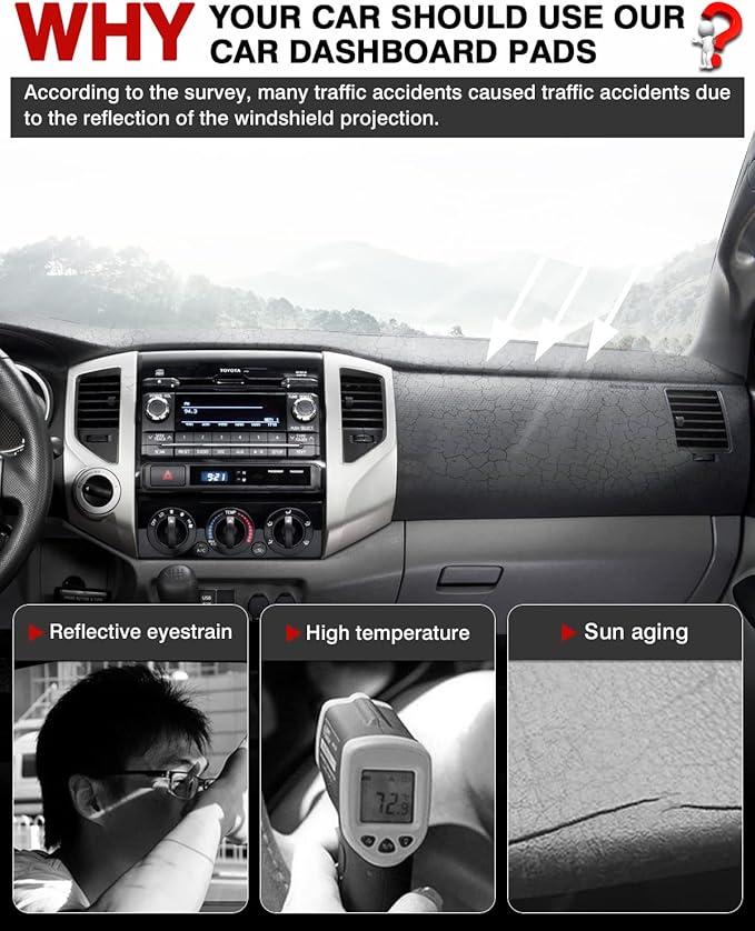 Autorder Dashboard Cover Mat for 2005-2015 Toyota Tacoma Pickup Accessories Dash Cover Flannel Dash Mat Sunshade Glare UV Rays Protector