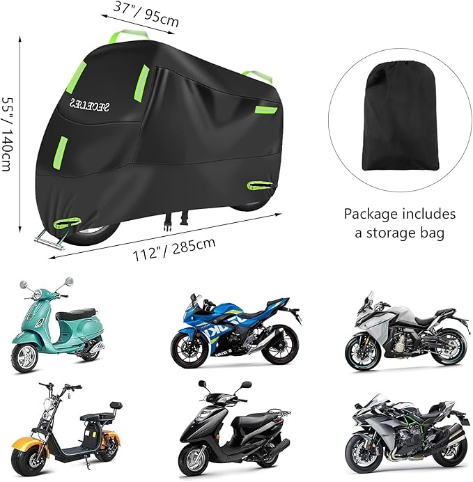 Motorcycle Cover Waterproof Outdoor for Touring Cruiser, Fits up to 108" Sportster Street Glide Road King Honda VTX 1300 Shadow Goldwing Kawasaki Vulcan Yamaha Royal Star (4XL: 108"x 37"x 55")