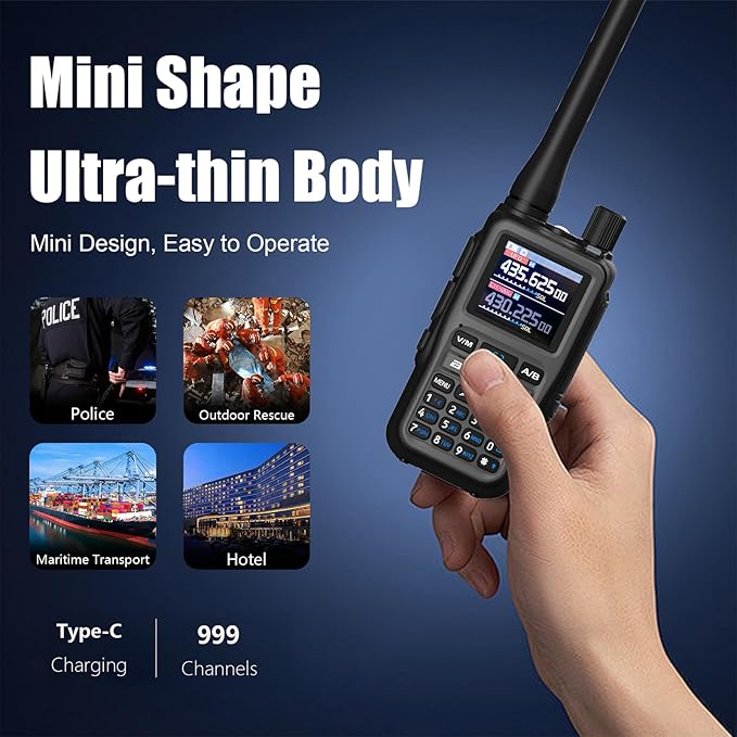 BAOFENG UV-5R Mini Two Way Radio BF-5R Mini Walkie Talkie Wireless Power Adjustable Tiny Size Frequency Copy 999 Channels Type-C Four Colors Portable Ham（2 Pack） (Grey)
