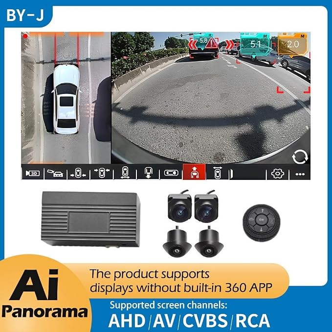 BY-J 360 Degree Bird View Surround System, 1080P Car DVR Recording Panoramic View, All Round Rear View Camera with AI Intelligence, for Car, SUV, Van Vehicles