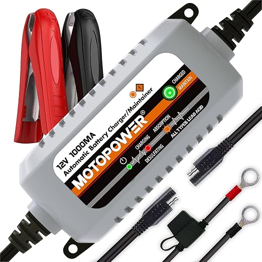 MOTOPOWER MP0515A 12V Car Battery Load Tester with MP00205B 12V 1000mA Battery Charger Maintainer