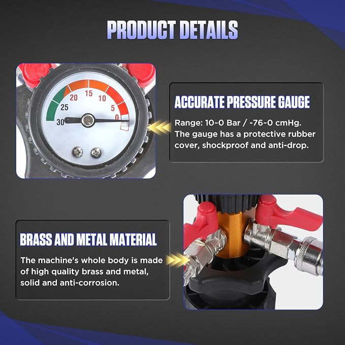MR CARTOOL Coolant System Refill Kit, Automotive Vacuum Fill Coolant Tool Set with Pressure Gauge, 5 Adapters and Air Connectors, Antifreeze Change Tool for Testing Radiator and Heating Core Pipes