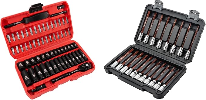 LLNDEI 63 PCS 1/4-Inch Impact Socket Set&19PCS 3/8-Inch Extra Long Allen Socket Set