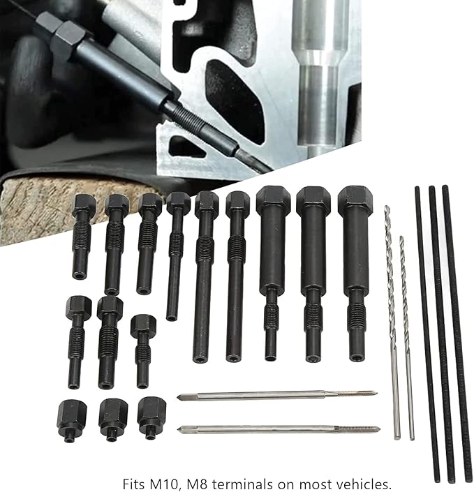 Glow Plug Remover Kit, Professional 22 Piece Extraction Removal Tool Set for Engine Repair Mechanics Metal Case M10 M8 M10x1.25 Automotive Broken Glow Plug Service