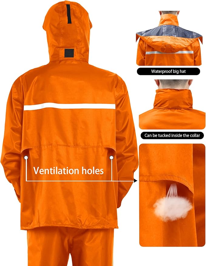 iCreek Rain Suit Waterproof Jacket and Pants Hi Vis Raincoat for Men and Women Reflective Outdoor for All-Sport Work