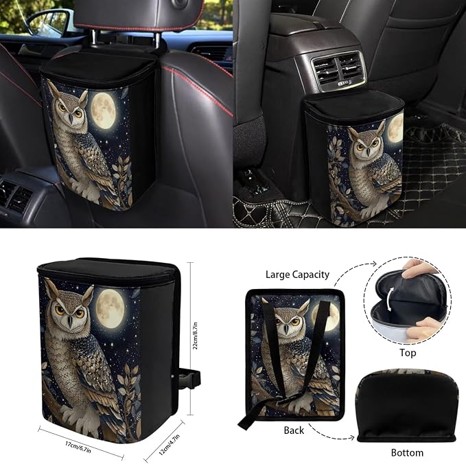Moon Owl 15 PCS Car Seat Cover Set with Auto Steering Wheel Cover Seat Belt Strap Protector Cup Holder Trash Bag Rear View Mirror Protector Keychain