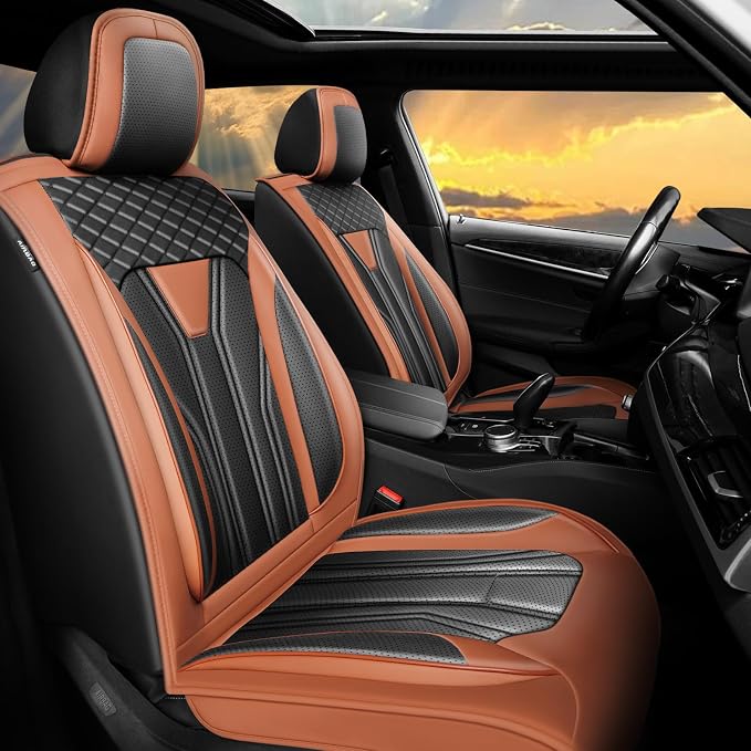 Fit Colorado Car Seat Covers Premium Leather for Chevrolet/Chevy Colorado 2016-2026. Waterproof， Breathable, Scratch-Resistant & All-Weather Seat Cushion Protector (Full Set, Brown&Black)