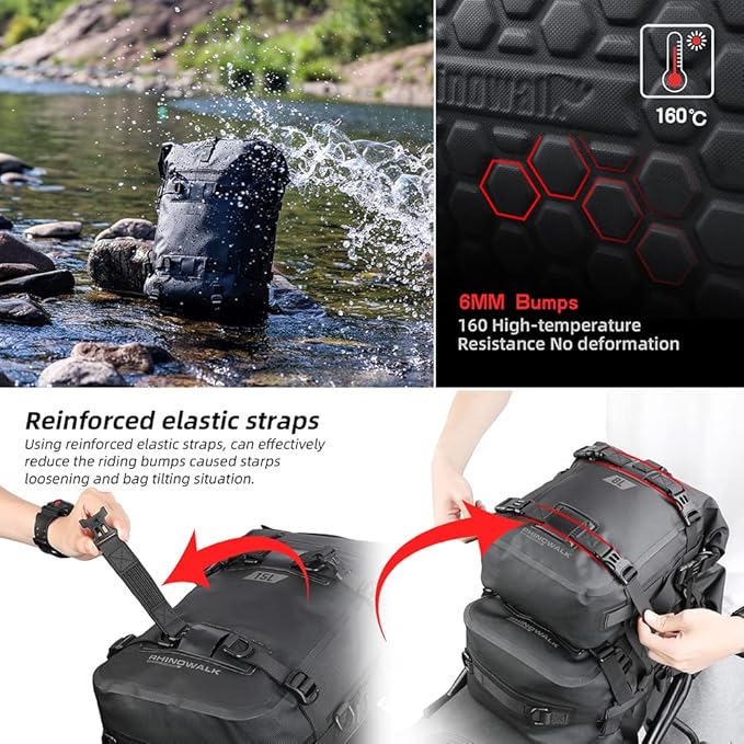 Rhinowalk Motorcycle Tail Bag Motorbike Side Bag 30L Full Waterproof Motor Saddle Pannier Bag Rear Rack Trunk Professional Motor Accessories-Black
