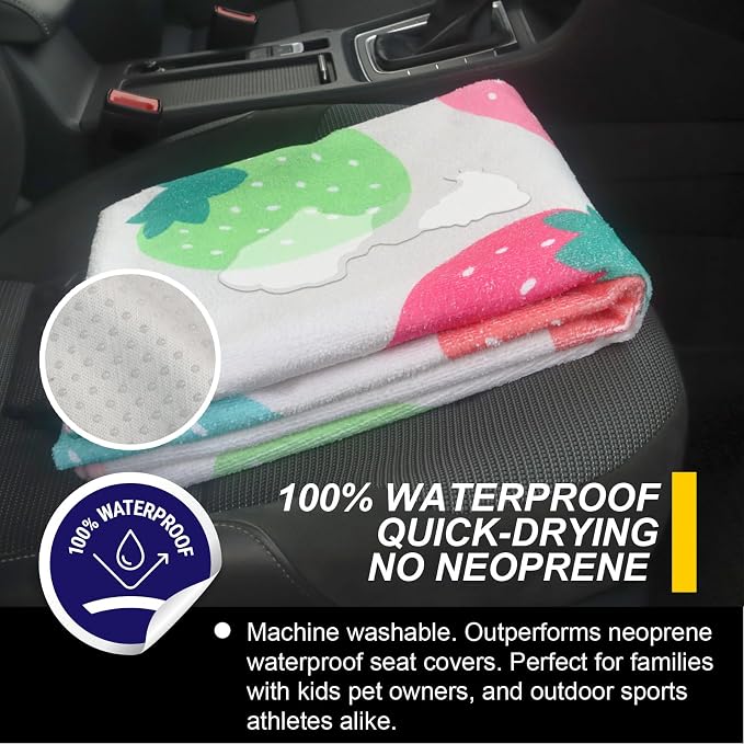 Back Seat Cover for Car Trucks Van SUV Jeep,Waterproof Rear Bench Towel Seat Covers for Dogs and Kids,Automotive Backseat Protector (Strawberry)