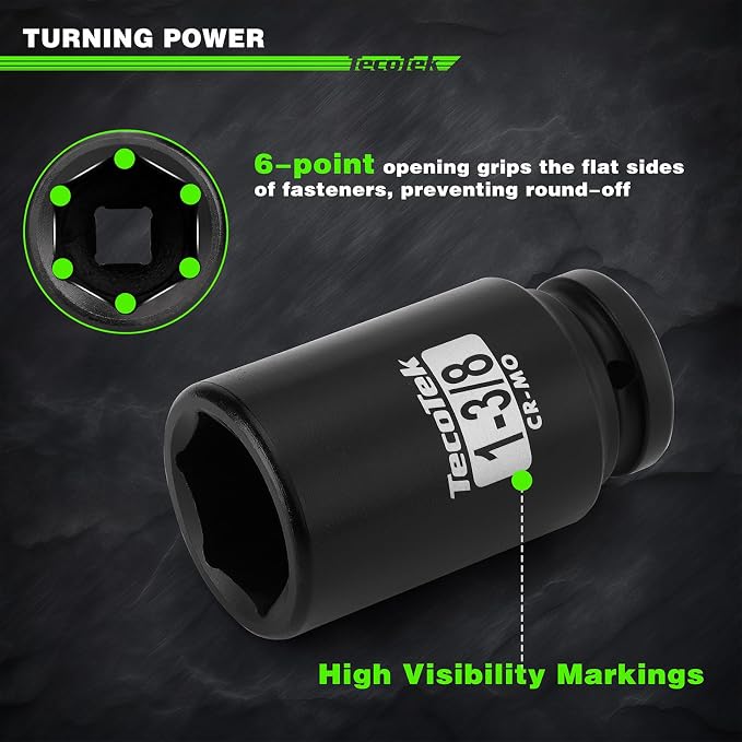 TecoTek 3/4" Drive Deep 6-Point Impact Socket Set, 17-Piece Jumbo Assortment, Cr-Mo, SAE (1-Inch to 1-1/2-Inch) and Metric (26mm to 38mm), 1/2" F to 3/4" M Impact Socket Adapter