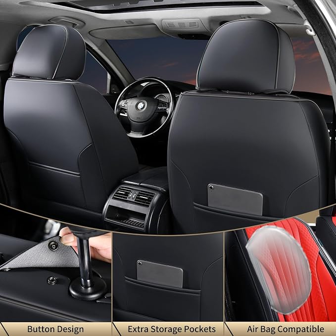 FLORICH Car Seat Covers, Premium Leatherette Car Seat Covers Full Set, Breathable Car Seat Cushion Front Seats and Back, Automotive Seat Protectors for Sedans Cars SUV Trucks - Black&Red