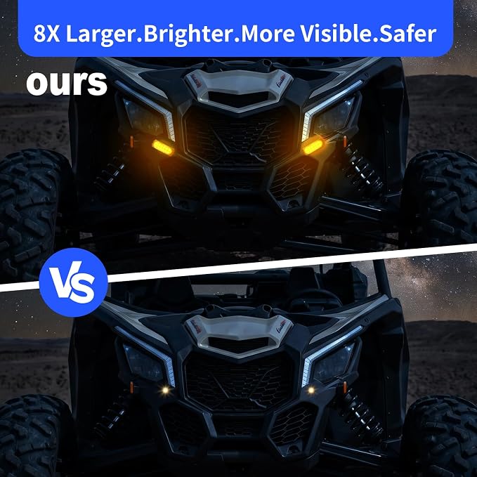 UTV Turn Signal Kit with 2 Rocker Switch and Dual Row 12 LED Beads Amber Light