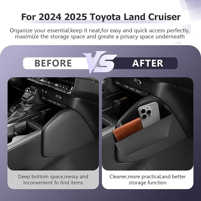 LUWU Center Console Organizer for 2024 2025 2026 Toyota Land Cruiser Accessories Armrest Storage Box Tray Passenger Side Organizer Insert Tray ABS Material Land Cruiser 250 2025 2026 Accessories