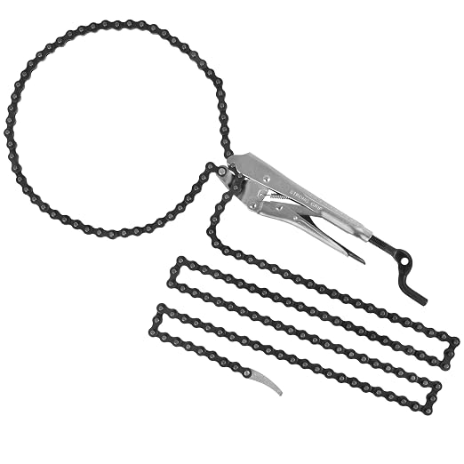 Strong Hand Tools Locking Chain Pliers 10 Inch with 102 Inch Chain, Maximum Load of 200 LB, Heavy Duty Adjustable Chain Clamp for Welding, Automotive, Metalworking, Pipe and Exhaust Repair PFC10102