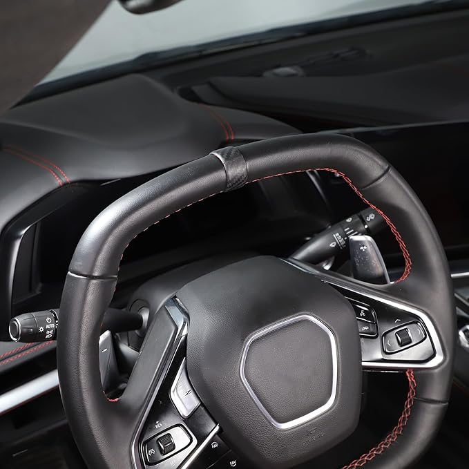 Daeiclru Real Carbon Fiber Steering Wheel Circle Cover Sticker Compatible with Chevrolet Corvette C8 Stingray 2020-2025, Steering Wheel Top Center Guide Decorative Accessories (Matt Black)