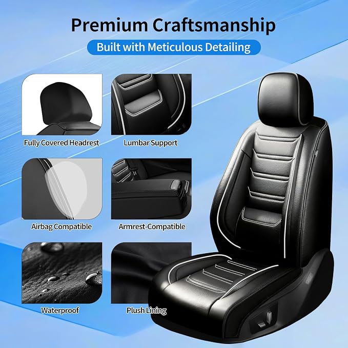 Fit XT4 Car Seat Covers for Select Cadillac XT4 2019-2026, Premium Full Coverage Leather, Airbag Compatible, Scratch-Resistant, Waterproof, All Weather Seat Protector, Full Set, Black+White
