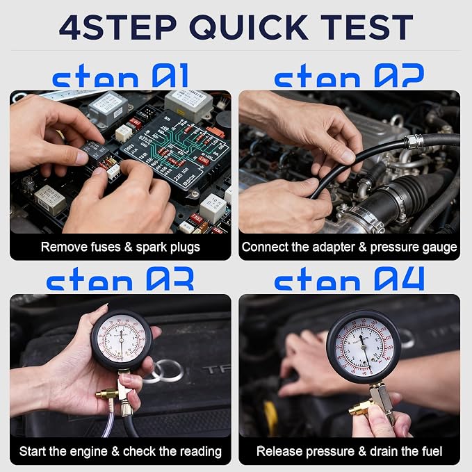 Fuel Pressure Detector kit 0-140 PSI, Universal Fuel Injection Pump Pressure Gauge kit with Quick Release Valve. ((TU-114Black)