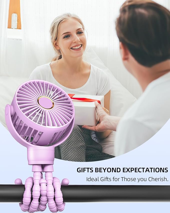 buywoo Portable Stroller Mini Fan, Small Rechargeable Personal Cooler w/ 360° Rotation, 3-Speed, Battery Powered Stroller Accessories, Baby Essentials for Car Seat, Crib, Bike, Treadmill, Plum