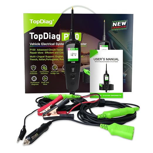 TopDiag P100 Automotive Circuit Tester 12V 24V Tester, Car Electrical Test Tool Kit AC DC Digital Voltage Tester, Auto Diagnostic Kit (P100 10M)