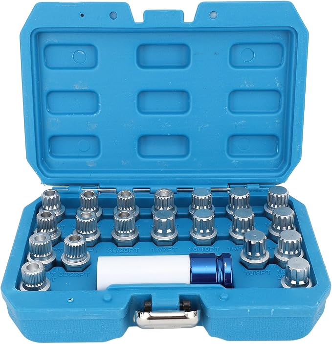 Qqmora 21pcs Wheel Lock Lug Nut Remover Tool Kit with 0.5in Drive Adapter Steel Chrome Plated 36 1 300 for R50 R52 R53
