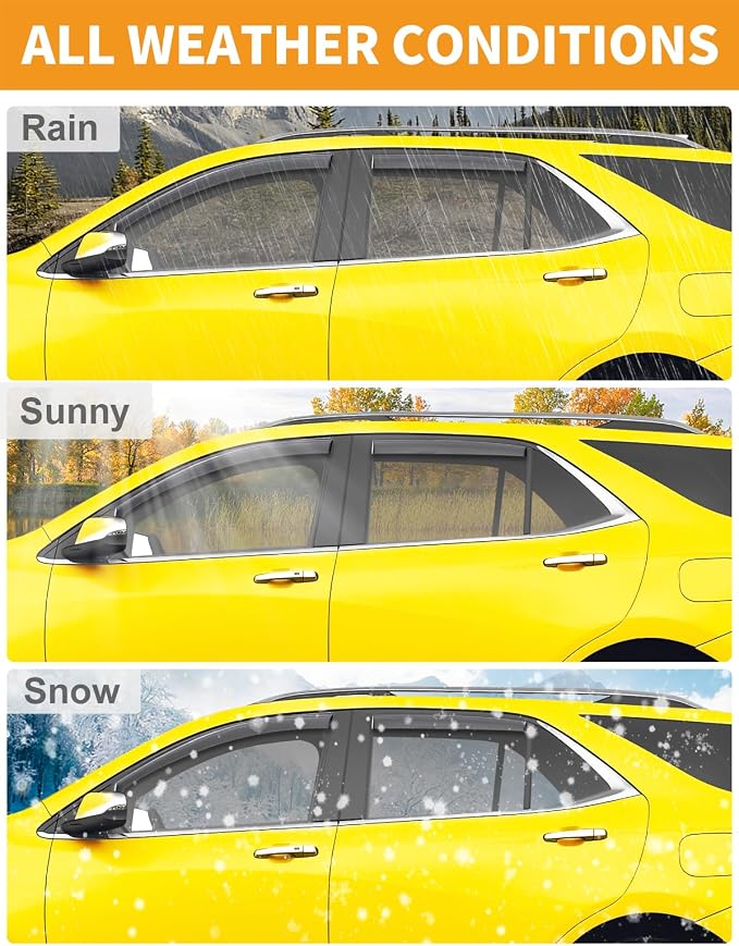 in-Channel Window Rain Guards Fit for Chevy Equinox 2018-2024 Low-Profile Rain Guards Extra Durable Window Deflectors Visors Vent Visors Vent Shades Car Accessories -4 pcs