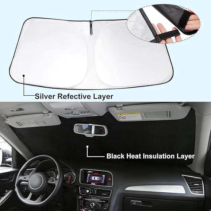 Front Windshield Sun Shade Foldable Car Front Window Sun Shade Windshield Shade Custom Fit for 2014-2019 Toyota Highlander Block UV Rays Accessories Heat Keep Cooler