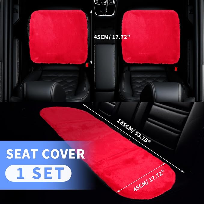 X AUTOHAUX Universal Car Seat Cover Set Car Seat Cushion for Front Rear Seat Shearling Wool Seat Mat Red 1 Set