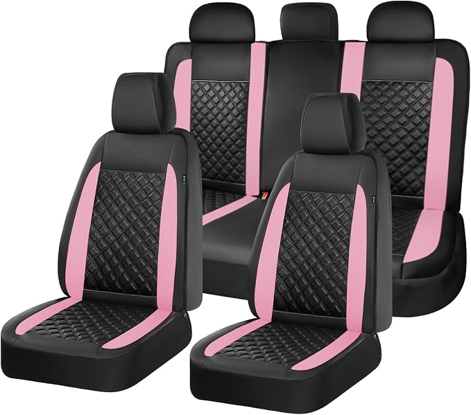 FLORICH Seat Covers, Atomutive Seat Covers Full Sets, Waterproof Seat Cover for Cars, Luxury Leather Universal Seat Cover Accessories Fit for Most Cars SUV Truck Sedans(Pink)