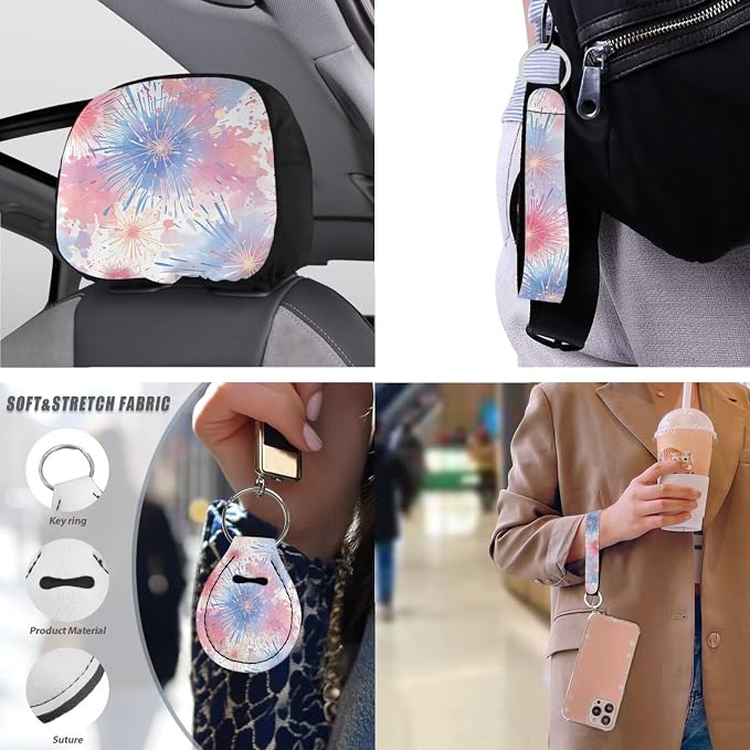 Colorful Firework Car Seat Covers Set of 10, Watercolor Fireworks Car Interior Accessories, Rainbow Fire Spark Seatbelt Covers Polyester Front Seat Rear Seat Cover