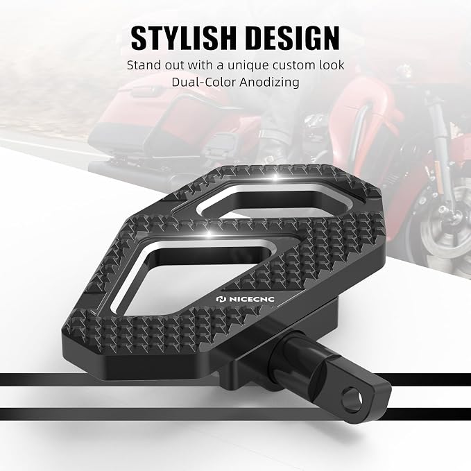 NICECNC Black Rear Enlarged Passenger Footboard Aluminum Foot Pegs Compatible with Harley Road King Special FLHRXS 2017-2024, Replacement for 50208-04, See Fitments