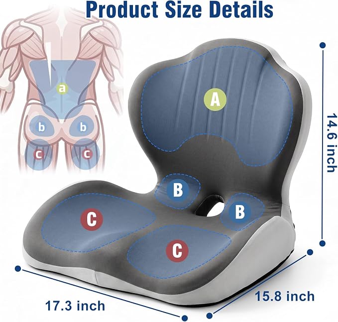 Car Seat Cushion with Lumbar Support Pillow, Memory Foam Office Chair Cushion for Back Pain Sciatica Pain Relief, Ergonomic L-Shaped Seat Cushion for Car Truck Driving Office Chair Home (Back Gray)